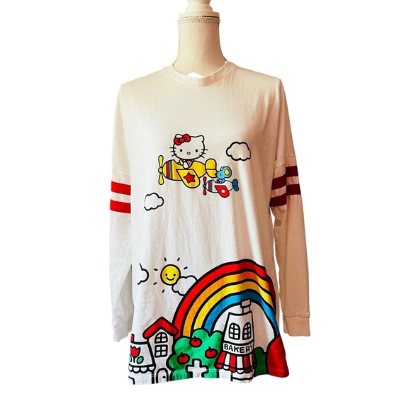 Hello Kitty Tops - Hello Kitty Sanrio Long Sleeve Shirt - White with Red and Yellow Accents
